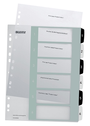 Leitz Registro imprimible PP A4+ 1-6 blanco/negro