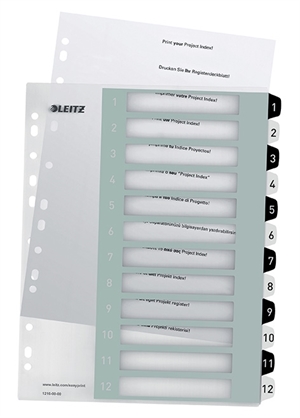 Leitz Registro imprimible PP A4+ 1-12 blanco/negro