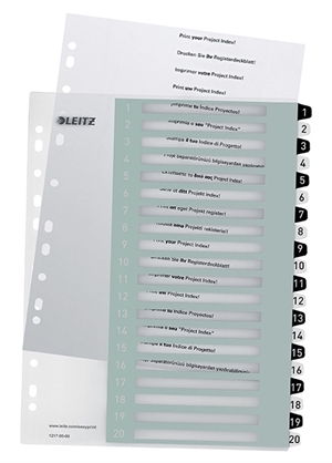 Leitz Registro imprimible PP A4+ 1-20 blanco/negro