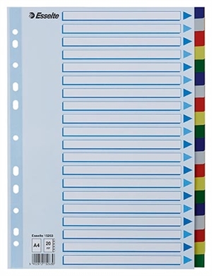 Esselte Faneblade PP A4 20-delt, pestañas de colores