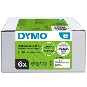Dymo Label Multi 32 x 57 mm remov blanco mm, 6 x 1000 unidades.
