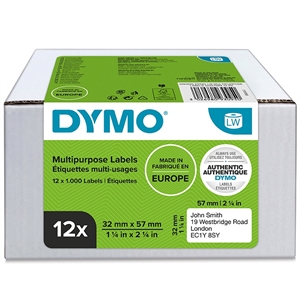 Dymo Label Multi 32 x 57 mm remov blanco mm, 12 x 1000 unidades.