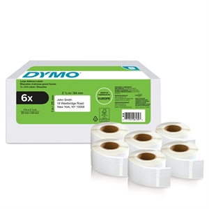 Dymo LabelWriter 25 mm x 54 mm Etiquetas de dirección de remitente, 6 Rollos de 500 piezas cada uno.