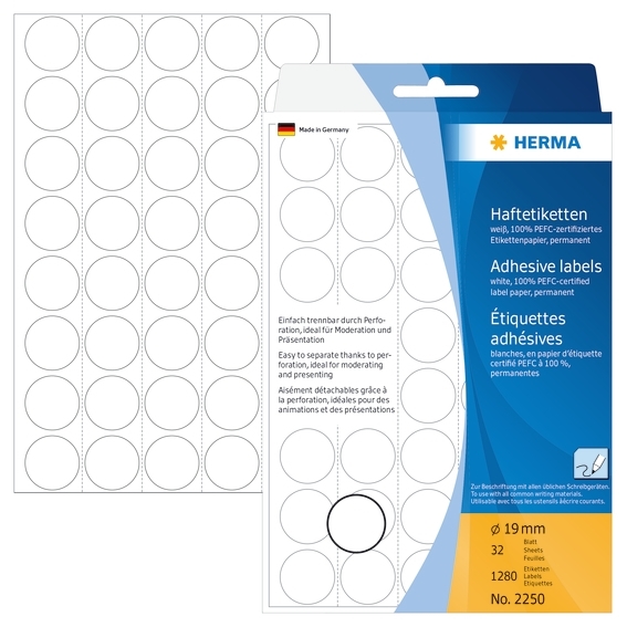 HERMA etiqueta manual ø19 blanco mm, 1280 unidades.