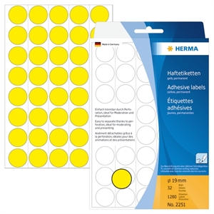 HERMA etiqueta manual ø19 amarilla mm, 1280 unidades.