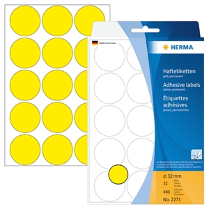 HERMA etiquetas manuales ø32 amarillo mm, 480 unidades.