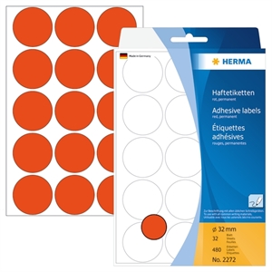 HERMA etiquetas manuales ø32 rojas, 480 unidades.