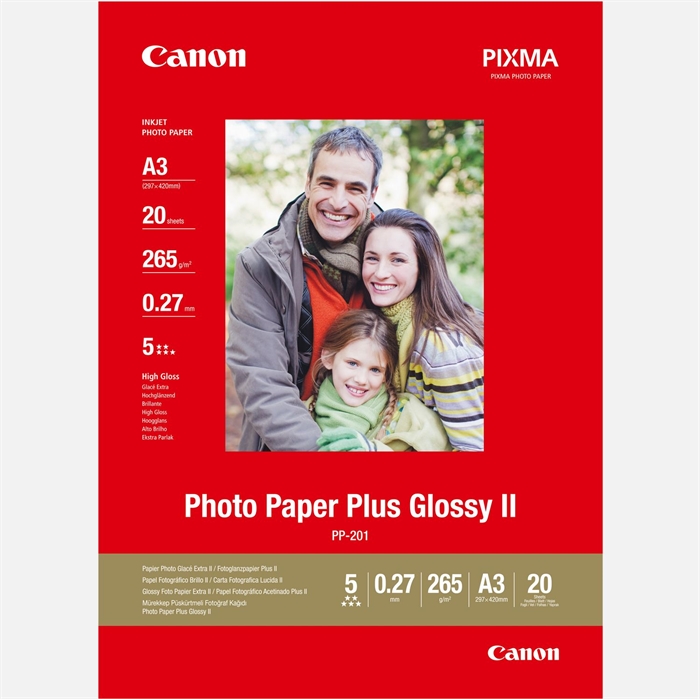 Canon PP-201 Photo Paper Plus II 265g/m² - A3, 20 hojas 
