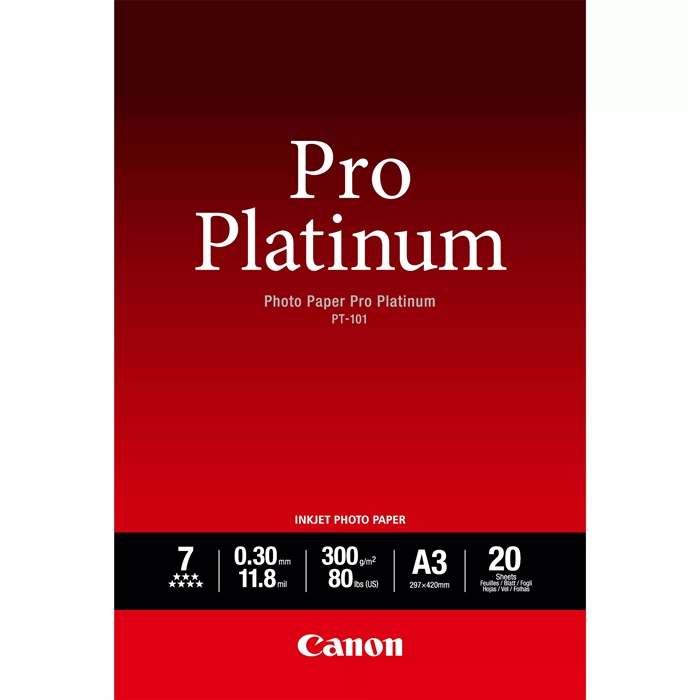 Canon Photo Paper Pro Platinum 300g/m² - A3, 20 hojas 