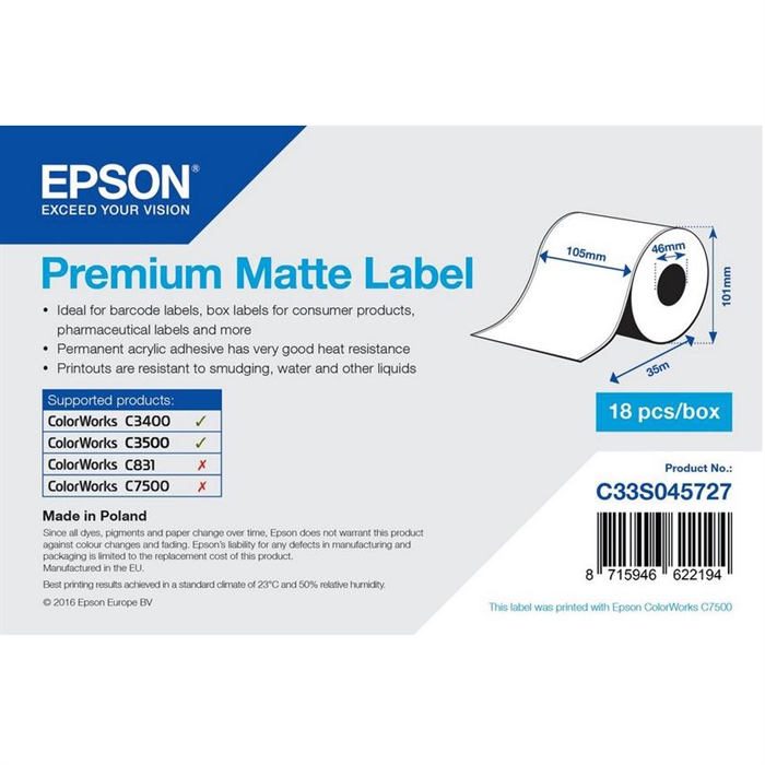 Epson Premium Matte Label - Rollo Continuo: 105mm x 35m