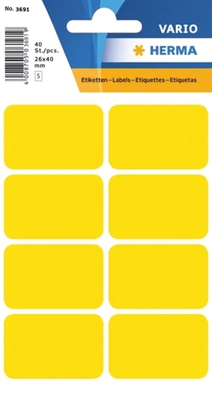 HERMA etiquetas manuales 26 x 40 mm amarillas, 40 unidades.