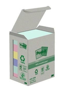 3M Notas adhesivas Post-it 38 x 51 mm, colores surtidos reciclados - paquete de 6