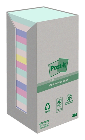 3M Post-it Recycled mezcla de colores 76 x 76 mm, 100 hojas - paquete de 16