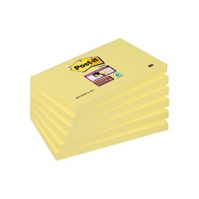 Notas adhesivas 3M Post-it súper adhesivas 76 x 127 mm, color amarillo - paquete de 6 unidades