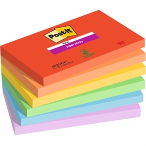 3M notas adhesivas Post-it super adhesivas y juguetonas - 76 x 127 mm, 90 hojas - 6 paquetes.