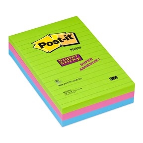 Notas adhesivas super adhesivas de Post-it de 3M, 102 x 152 mm, surtido de colores fluorescentes - paquete de 3