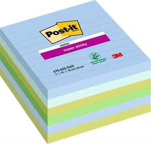 3M Notas adhesivas Post-it súper adhesivas 101 x 101 rayadas Oasis - paquete de 6