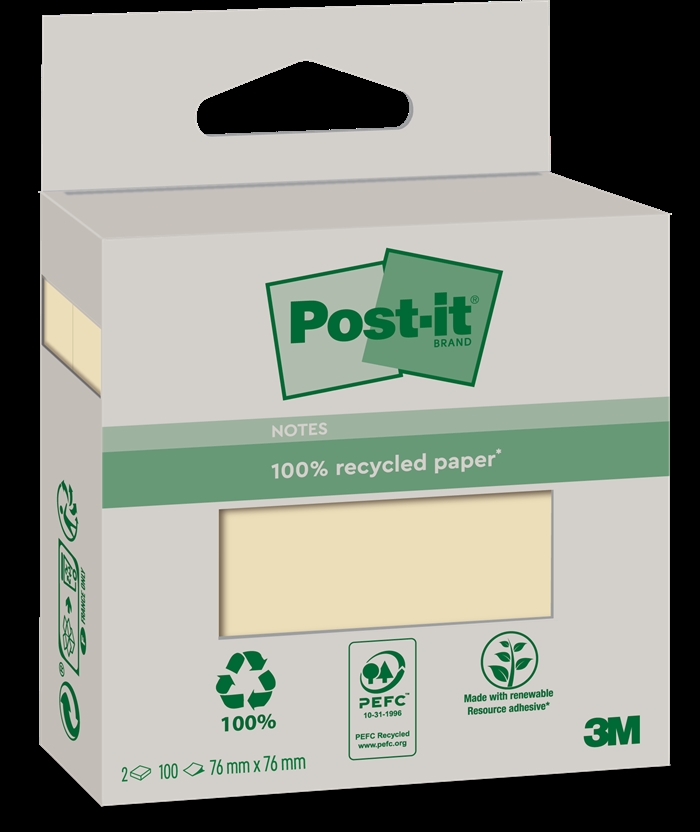 3M Post-it Amarillo Canario 76 x 76 mm, Reciclable.