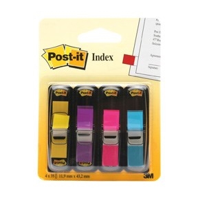 3M Post-it Indexfaner 11,9 x 43,1 mm, ass. neon - 4 pack3M Post-it Indexfaner 11,9 x 43,1 mm, surtido de colores neón - paquete de 4
