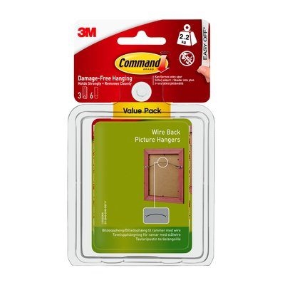 3M Command colgadores de cuadro con alambre - Pack de valor, blanco, 3 colgadores + 6 adhesivos.