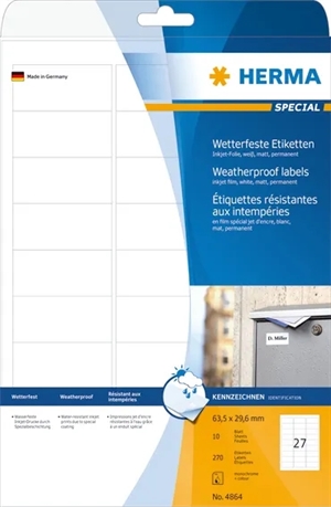 HERMA etiqueta extra resistente a la intemperie, 63,5 x 29,6 mm, 270 unidades.