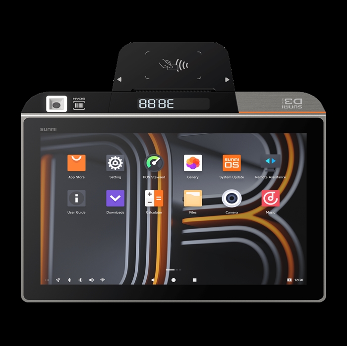 Sunmi D3 Mini - A13, QCM4325, impresora de 80 mm, 3G+32G, NFC, Wifi, Pantalla Táctil para Clientes de 4", Escáner de Cámara de 1MP, Adaptador UE