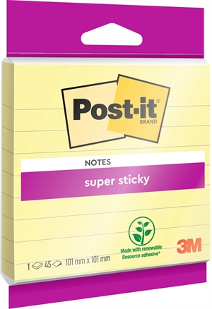 3M Notas adhesivas Post-it super adhesivas de color amarillo canario, lineadas, 101 x 101 mm - 45 hojas