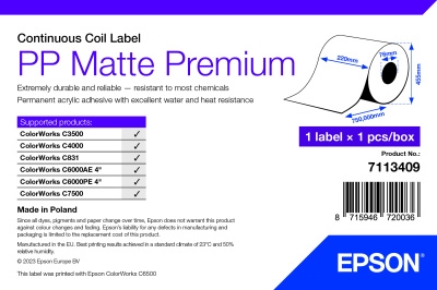 Etiqueta Matte Premium Epson PP, Bobina, 220mm x 750m