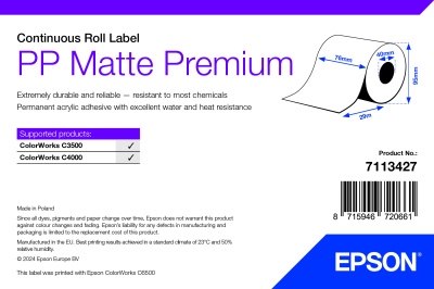 Epson PP Matte Label Premium, Rollo continuo, 76mm x 29m