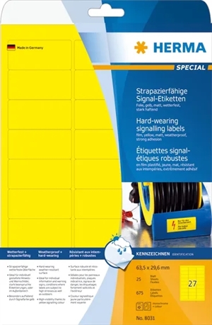 HERMA película adhesiva extra fuerte 63,5 x 29,6 mm amarilla, 675 unidades.