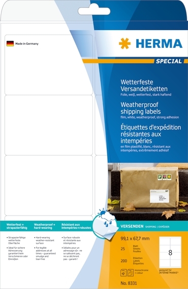 HERMA etiqueta de envío / transporte - extra resistente 99,1 x 67,7 mm, 2 unidades.