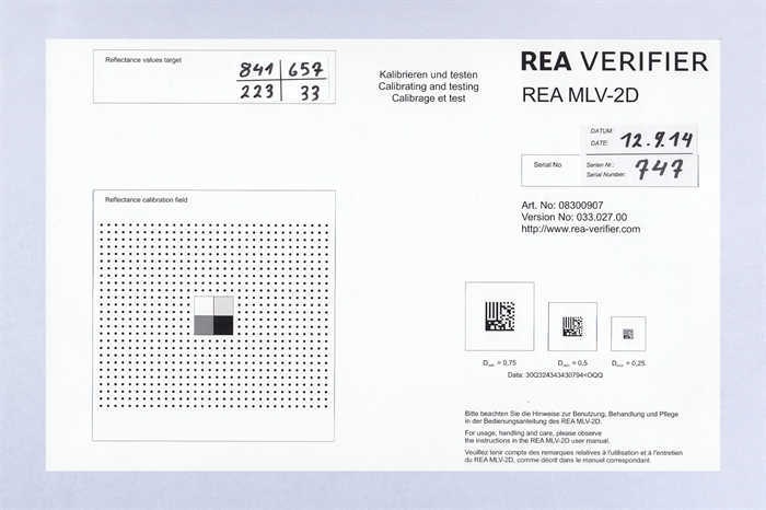 Calibración y ajuste de la tarjeta de DataMatrix y los campos grises.