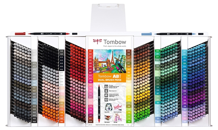 Tombow Marker ABT Dual Brush Pen empty display for 864 pieces.