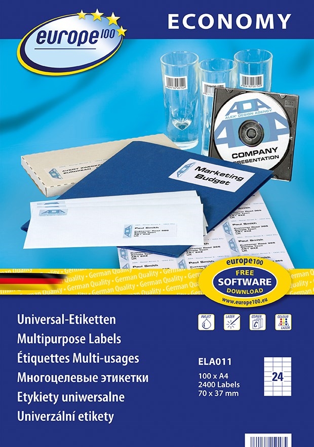 Avery Europe 100 etiquetas universales de 70 x 37,1 mm, paquete de 2400 unidades.