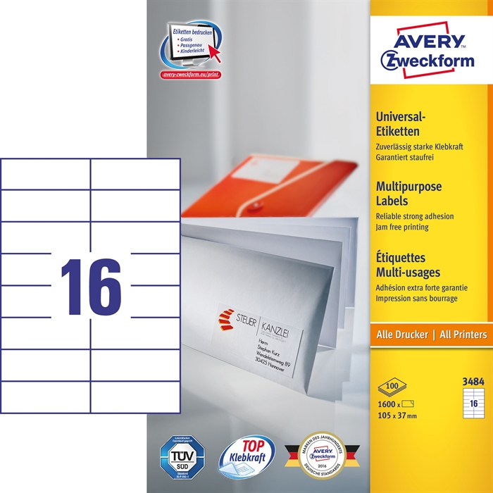 Avery ILC etiqueta universal 105 x 37 mm, 1600 unidades.