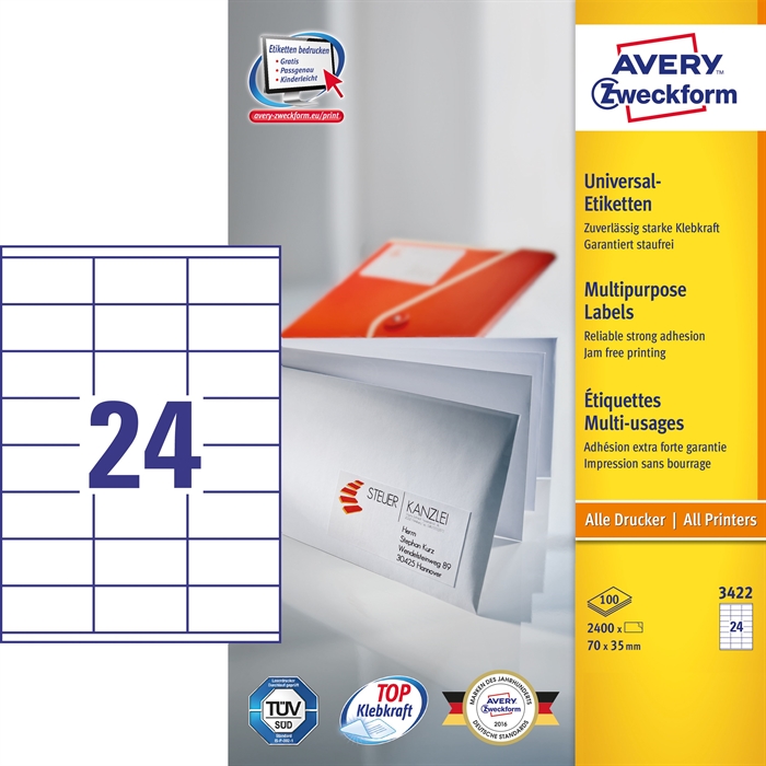 Avery ILC etiqueta universal de 70 x 35 mm, 2400 unidades.