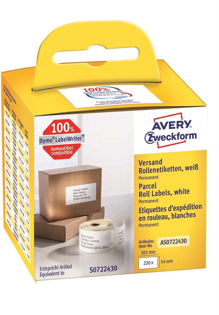 Avery etiquetas de envío en rollo 101 x 54 mm, 220 unidades.