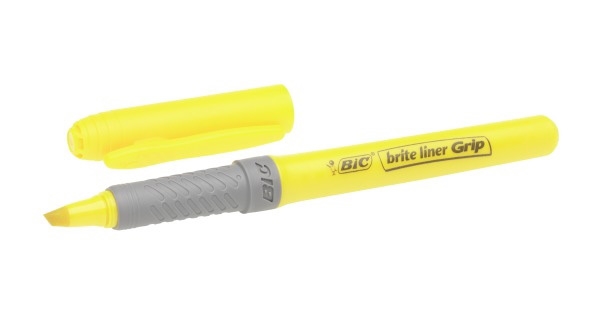 Bolígrafo de marca Bic, resaltador Brite Liner Grip amarillo