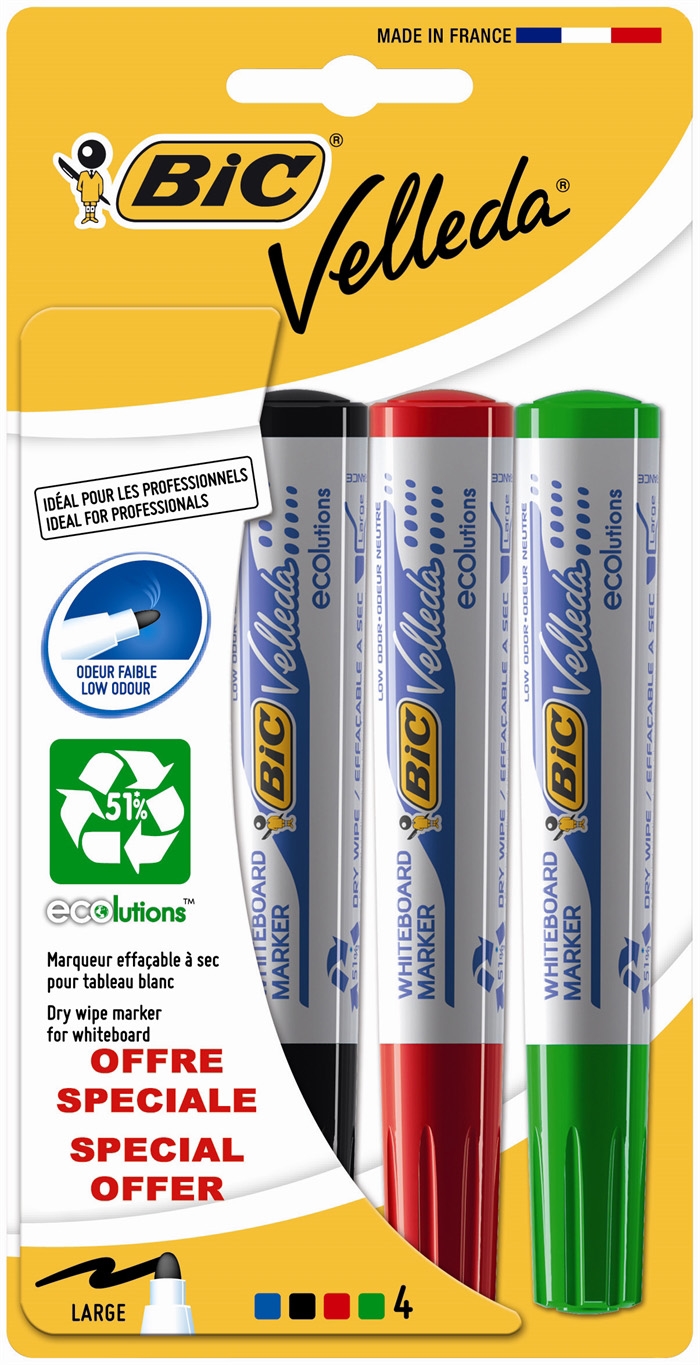 Bolígrafo para pizarra blanca Bic Velleda 1701 (4 colores)