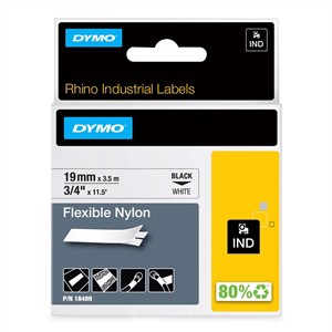 Cinta Rhino 19mm x 3,5m de nylon flexible blanca/negra.