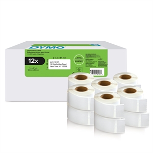 Dymo LabelWriter 25 mm x  54 mm Etiquetas de devolución de dirección 12 rollos de 500 unidades.
