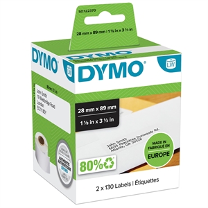 Dymo Label Addressing 28 x 89 permanente blanco, 130 etiquetas en cada rollo del paquete de 2.