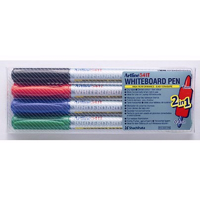 Artline Rotulador para Pizarra 541T 2 en 1, pack de 4