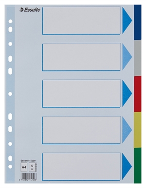 Esselte Faneblade PP A4 5-delt faner en colores