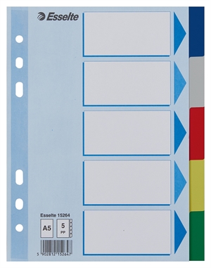 Esselte Faneblade PP A5 5-delt faner de colores.