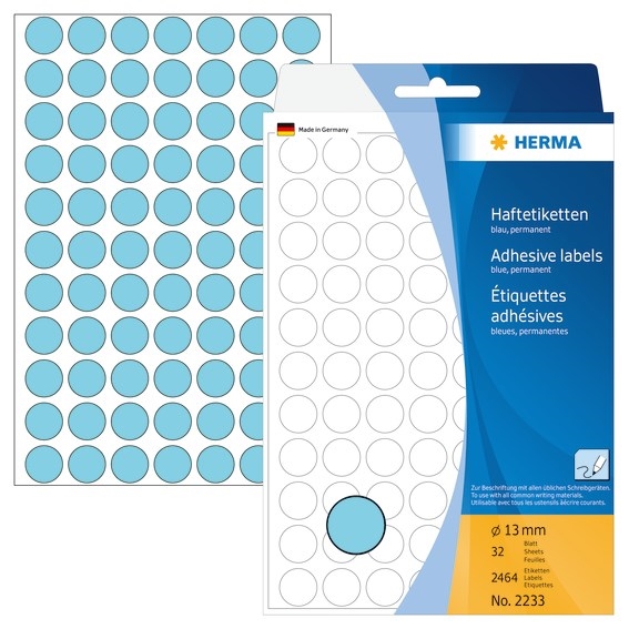 HERMA etiqueta manual ø13 azul mm, 2464 unidades.