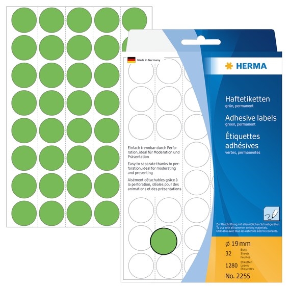 HERMA etiquetas manuales ø19 verde mm, 1280 unidades.