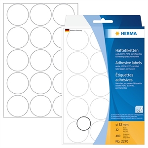HERMA etiqueta manual ø32 blanca mm, 480 unidades.