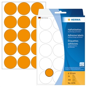 HERMA etiquetas manuales ø32 en color naranja neón, pack de 360 unidades.