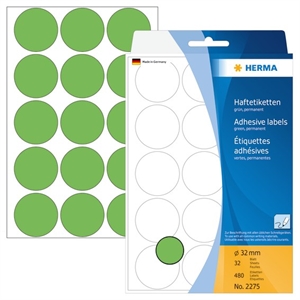 HERMA etiquetas manuales ø32 verde mm, 480 unidades.